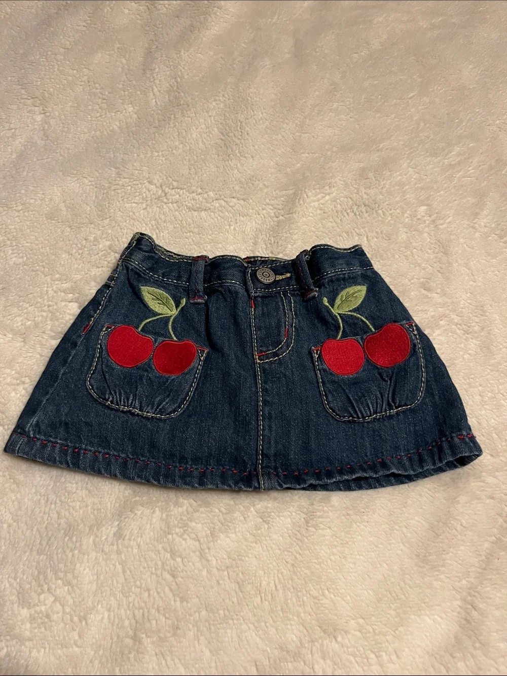 Gymboree Dark Denim Skirt with Red Cherry Pockets